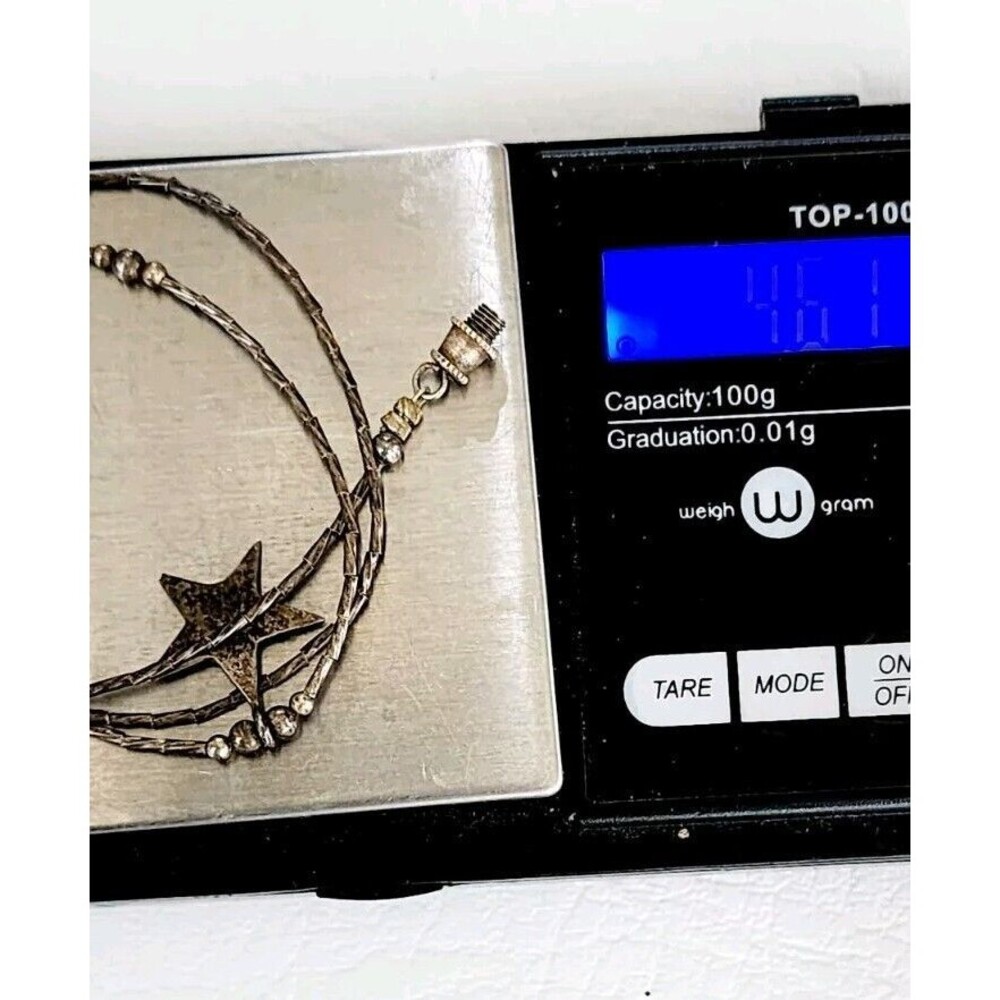 Sterling Silver 925 Turquoise Inlay Star Pendant Necklace 16" 4.61g Southwestern - Picture 8 of 8